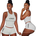 Custom LOGO Women Two Pieces Sport Sets Breathable Fitness Workout Plus Size Yoga Bra and Short Sets Solid Color for Ladies